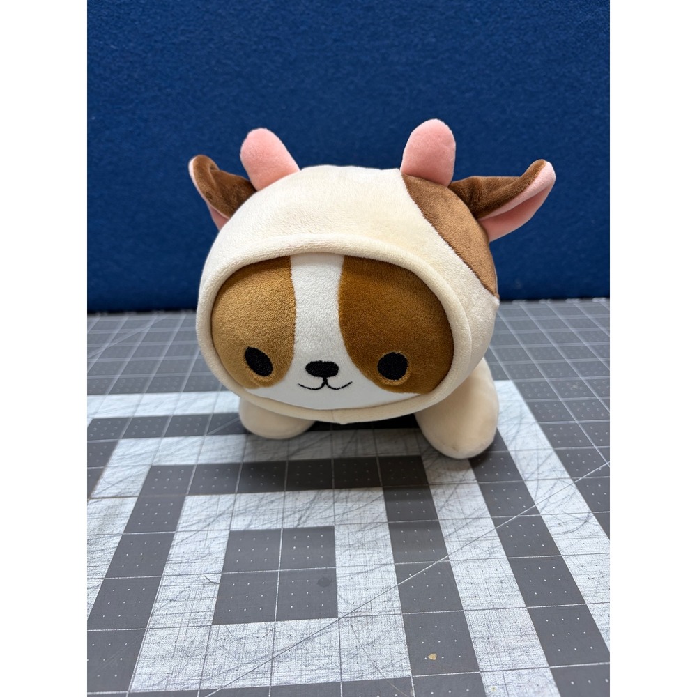 Linzy Toys Smoochy Pals Plush Dog in Cow Costume Hood Stuffed Animal Brown White